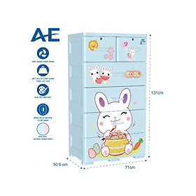 Tủ nhựa 5 tầng Qui Phúc AE màu xanh dương mẫu Rabbit KT 710 x 505 x 1310 mm _ Juno Sofa hàng lắp sẵn