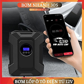 Bơm Lốp Ô Tô Mini 12v Tự Ngắt Đồng Hồ Điện Tử Hiển Thị Áp Suất Lốp