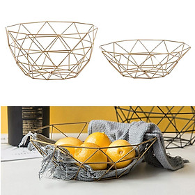 Pack 2 Geometric Fruit Basket Wire Bowl Kitchen Metal Bread Storage Display