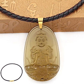 Dây chuyền mặt phật Đại Nhật Như Lai thạch anh khói 5cm + dây da - phật bản mệnh tuổi Mùi, tuổi Thân