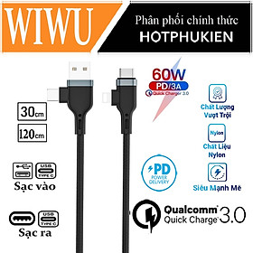 Mua Dây cáp sạc nhanh 60W đa năng 4 in 1 USB C + USB A ra đầu sạc Type C + sạc Light cho iPhone iPad hiệu WIWU PT06 (Chuẩn PD 3.0 và QC 4.0  chip sạc thông minh  truyền tải dữ liệu cao 480Mbps) - Hàng nhập khẩu