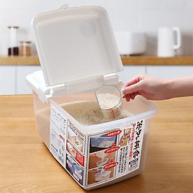 Mua Thùng gạo 5kg nắp bật có bánh xe & ca đong INOMATA - hàng nội địa Nhật Bản