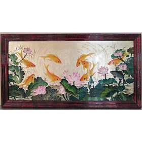 Mua TRANH SƠN MÀI DÁT BẠC - CỬU NGƯ QUẦN HỘI - MAY MẮN - THỊNH VƯỢNG - KÍCH THƯỚC 60X110 CM