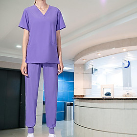 Uniform  Set Top and Pants V Neck Unisex Solid for Women Center