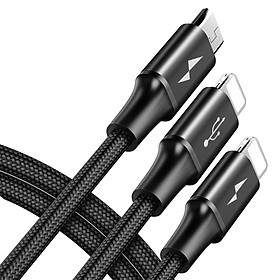 Cáp sạc và truyền dữ liệu tốc độ cao Baseus Rapid Series 3-in-1 Cable tích hợp 3 đầu Micro Dual iP hỗ trợ sạc nhanh 3A Fast charging vỏ dệt Nylon siêu bền -