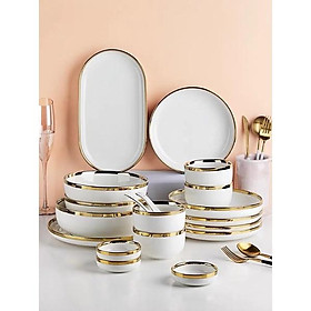 Mua bộ chén bát đĩa ăn 32 chi tiết trắng viền vàng cao cấp