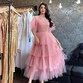 Đầm dự tiệc xếp tầng tay lưới TRIPBLE T DRESS - size M/L (kèm ảnh/video thật) MS64V
