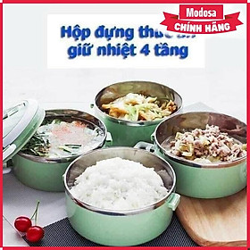 Mua Hộp Cơm  Giữ Nhiệt Modosa 4 Tầng ( Giao Mầu Ngẫu Nhiên) Tặng Kèm Bộ Đũa Thìa Cao Cấp - Hàng Chính Hãng