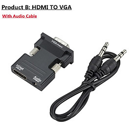 Bộ chuyển đổi chuyển đổi tương thích VGA sang HDMI 1080p Bộ chuyển đổi VGA cho máy tính xách tay PC sang máy chiếu HDTV Video Audio tương thích HDMI với VGA Color: HDMI thành VGA