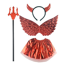 Halloween Devil Costume Set Girls Costume Decoration Imaginative Play Clothes Pretend Toy Gift Tutu Skirts with Wing  for Birthday
