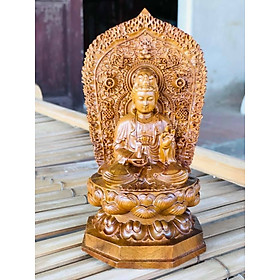 Mua Tượng quan âm bồ tát ngồi đài sen khắc hai mặt bằng gỗ bách xanh thơm nức kt 13×7×7cm
