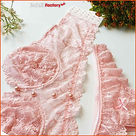Bộ Bralette croptop ren xinh xắn màu hồng, siêu mềm mịn, thoải mái cùng quần lọt khe ( hàng thiết kế ) N10