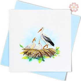 Thiệp Giấy Xoắn Nghệ Thuật - CHạc Mẹ & Con - Mother & Baby Cranes - Animals - 15 x 15 - VN2XM115E15NN