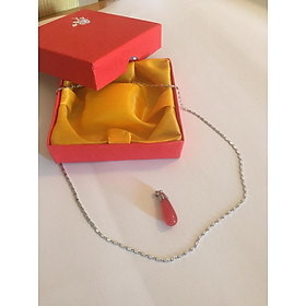 Set Mặt dây chuyền Hồng Ngọc Malaysia cao 2cm Hình Giọt nước rơi - Dây chuyền hợp kim mạ Titanium không rỉ không bay màu dài 45 cm và hộp đựng cung hỷ, Thiết kế đơn giản.