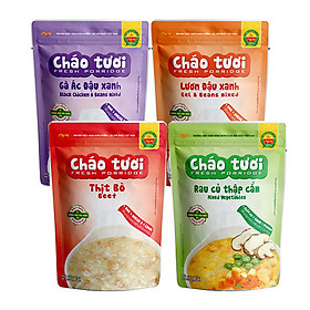 Combo 4 Gói Cháo Tươi Cây Thị Vị Gà Ác Đậu Xanh, Lươn Đậu Xanh, Thịt Bò