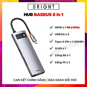 Hub chuyển đa năng Baseus 8-in-1 Metal Gleam Series Multifunctional Docking Station - Hàng Chính Hãng