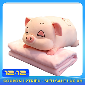 GỐI MỀN heo phê ngủ 3 trong 1, 4 chiều siêu mịn, bộ chăn gối văn phòng