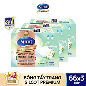Bộ 3 Hộp Silcot Bông Trang Điểm (bông tẩy trang) Nhật Bản Cao Cấp (66 Miếng/Hộp)