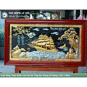 Mua Tranh Đồng Thuận Buồm Xuôi Gió dát vàng bạc khung gỗ hương 1m55 x 88cm