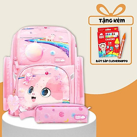 Combo Ba Lô Fancy + Bóp Viết Kitty Pinky Clever Hippo - Tiểu Học (Tặng Kèm Hộp 16 Bút Sáp Màu Colorful)