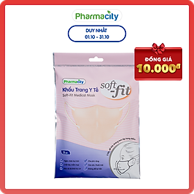 Khẩu trang y tế Pharmacity Soft-fit màu hồng Gói 5 cái