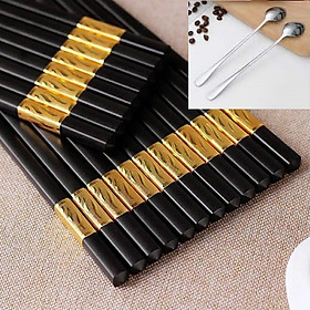Mua Combo 10 đôi đũa hợp kim đầu mạ vàng HR và 2 muỗng cafe inox cán dài 19.5cm