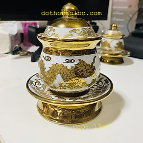 Mua Chung sứ có nắp hình rồng 3D màu vàng 2 cỡ cao: 11cm và 13cm