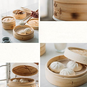 Home 6/7/8 Inch Bamboo Steamer - Classic Traditional Design - Healthy Cooking - Great for dumplings, vegetables, chicken, fish - Steam Basket Natural
