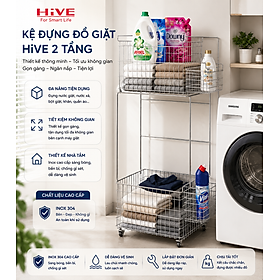 Kệ (Giỏ) Đựng Đồ, Chia Quần Áo Phòng Giặt HiVE 2 tầng inox 304 cao cấp có bánh xe