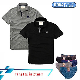 Áo polo nam ngắn tay có cổ  TẶNG QUẦN LÓT NAM CAO CẤP  , Combo 2 áo, DokaFashion regular fit chuẩn hàng xuất, áo phông thun polo nam tay ngắn  EZ235 - Xám đậm - Xan