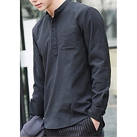 Áo sơ mi nam cổ trụ chui đầu dài tay màu đen