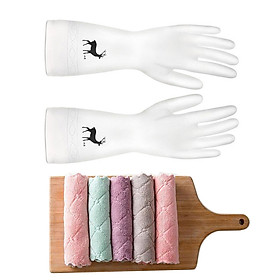 Mua Combo Bộ Găng Tay Cao Su Rửa Bát  Giặt Giũ  Vệ Sinh + Sét 5 Khăn Lau Bếp  Bát Đĩa Chống Thấm Dầu Mỡ - Muran