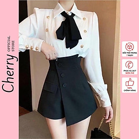 Quần giả váy chữ a cạp lệch xẻ tà tôn dáng CHERRY chân váy nữ công sở lưng cao hàn quốc dáng vạt chéo V052