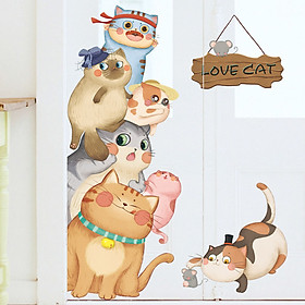 Decal dán tường trang trí phòng ngủ, lớp mầm non- Đàn mèo- mã sp LV116