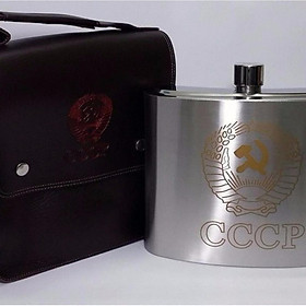 Bình rượu inox logo cccp vàng cao cấp 2,5l - tặng kèm phễu inox và túi da