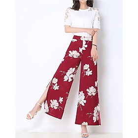 Loose fashion print split straight waist wide-leg pants