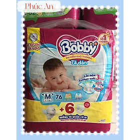 Tặng 6 miếng Tã Dán Trẻ Em Bobby Size M 76 MiếngÊm Mềm Khô Thoáng