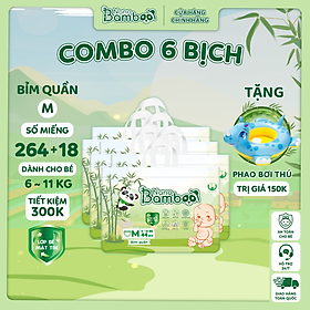COMBO 6 Bịch tã/bỉm Quần Nano Bamboo sợi tre M/L/XL/XXL/XXXL (264 miếng+18) tiết kiệm 300k kèm quà tặng