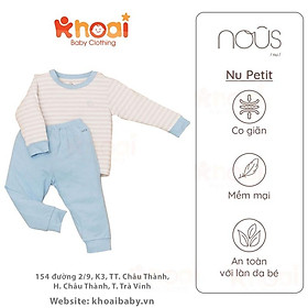 Bộ cài vai dài Nous petit kẻ ghi xanh - Chất liệu Nu petit 95% cotton thiên nhiên