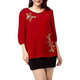 Áo Kiểu Nữ Thêu Hoa Màu Đỏ 769 An Thủy - Đỏ