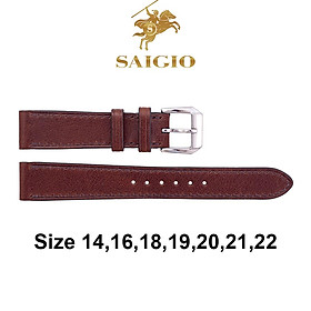 Dây Da Đồng Hồ Cổ Điển, 100% Da Bò Thật, Kiểu Dáng Phẳng Mỏng, Mặt Lót Chống Thấm Mồ Hôi, Tích Hợp Lớp Gia Cố Chống Giãn Đặc Biệt, Phụ Kiện Khóa và Chốt Bằng Thép Không Gỉ 316L - Hàng Chính Hãng SAIGIO - Nâu - 14-12mm