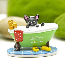 Mô hình mèo đen ngâm mình trong bồn tắm dùng trang trí tiểu cảnh, terrarium, DIY
