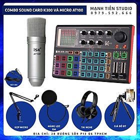 Mua Trọn bộ combo micro Hoa Vinh AT100 loại 1+ sound card K3000+full phụ kiện livestream karaoke thu âm chuẩn bh 12th xịn sò