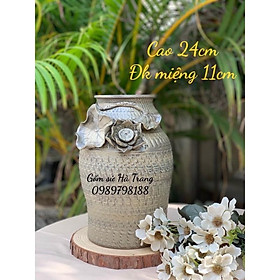 Mua lọ hoa vuốt tay đắp nặn thủ công hoạ tiết sen cao 24cm