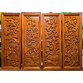 TRANH GỖ HƯƠNG ĐỤC NỔI TỨ QUÝ - TÙNG CÚC TRÚC MAI