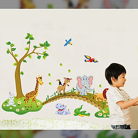 Decal dán tường chất liệu PVC loại 1 dày dặn, sắc nét,không độc hại, chuyên trang trí phòng khách, phòng ngủ, trang trí quán cafe,phòng cho bé: thú qua cầu- mã sản phẩm ABC1041