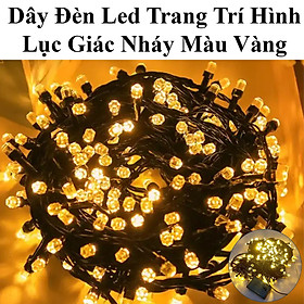Dây Đèn Led Dài 35M Trang Trí Hình Lục Giác Nhấp Nháy Màu Vàng Dây