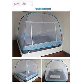 Mua Màn Chụp   Mùng Chụp Cao Cấp Mộc Miên Đỉnh Rộng - Kích Thước 2 2mx2m Hoạ Tiết Hoa Lá Trắng Viền Xanh ( Hà Nội )