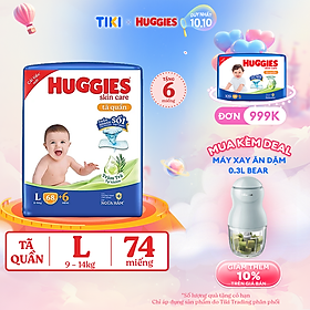 Tã quần Huggies Skin Care Super Jumbo L68+6 miếng với tràm trà dịu da