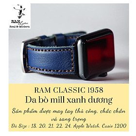 Dây đồng hồ da bò mill xanh navy handmade bền chắc cao cấp RAM Leather classic 1958 - tặng khóa chốt và cây thay dây